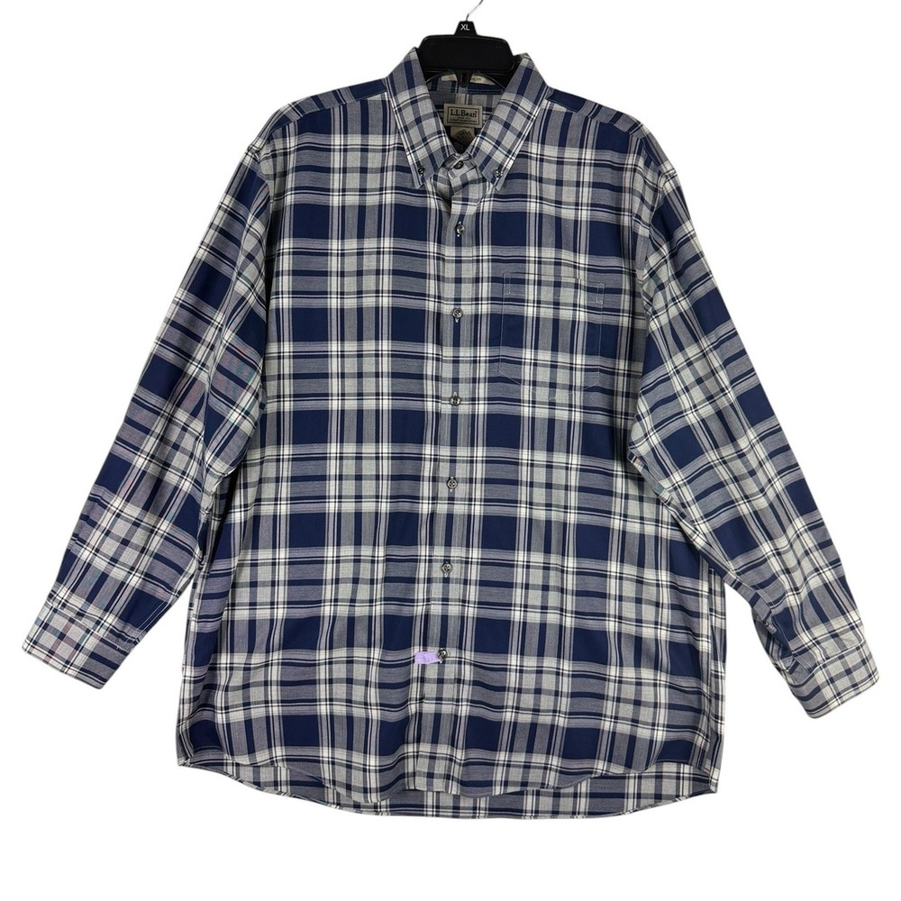 LL Bean Men Blue Plaid Wrinkle Resistant Traditional Fit Shirt L-REG 291792